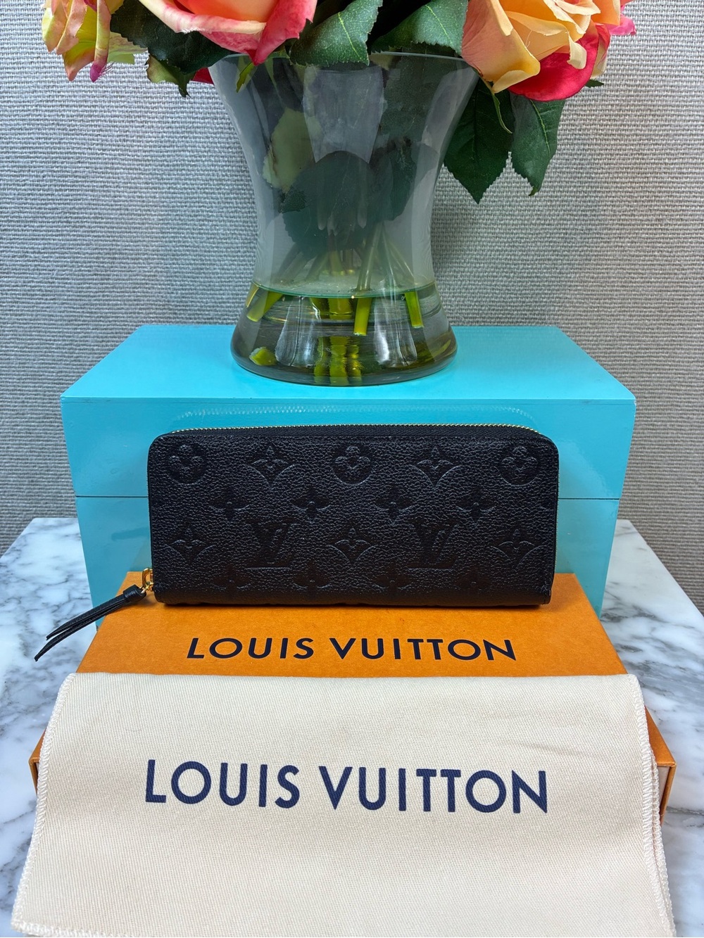 Louis Vuitton Black Monogram Empreinte Leather Clemence Zip Around Wallet - NWT